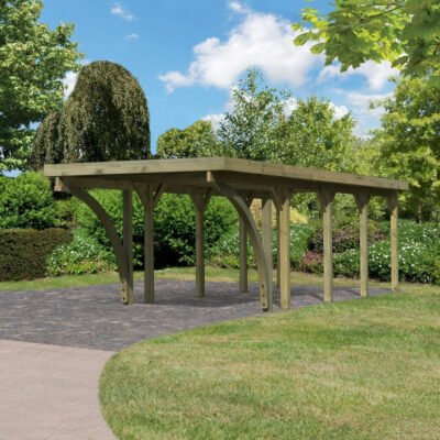 Carport KARIBU en bois 26.9m² toit en PVC