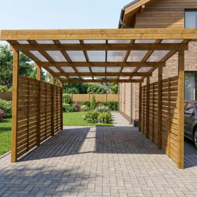 Carport Gardy Shelter 17m² en bois traité avec parois latérales