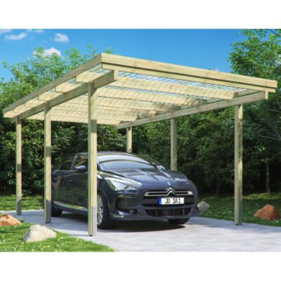 Carport Eden 15m² en bois traité autoclave et toit en PVC