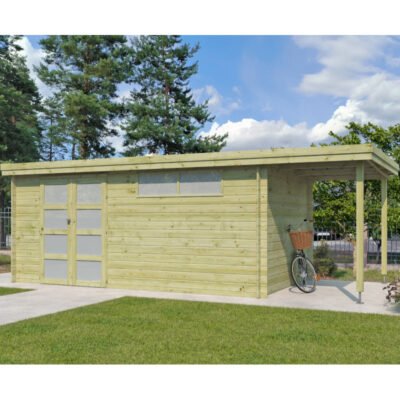 Chalet moderne Oregon 16.4m² en bois + extension 150cm Gardenas