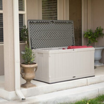 Coffre de jardin 435L Lifetime en résine HDPE beige et marron