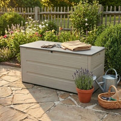 Coffre de jardin HDPE Sunlife 645L crème et gris Jobu