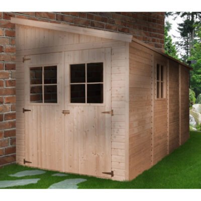 Abri de jardin adossé 201x395cm en panneaux 17mm Timbela