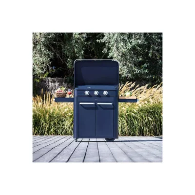 Plancha gaz Enosign 80 acier blue navy sur chariot + capot
