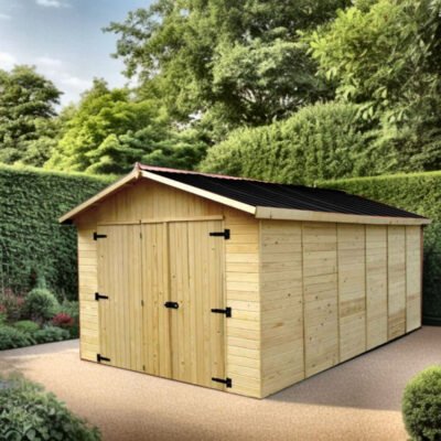 Garage en bois massif 13.44m² panneaux 16mm Habrita