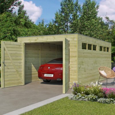 Garage Qube 15.3m² en bois madriers 27mm Gardenas