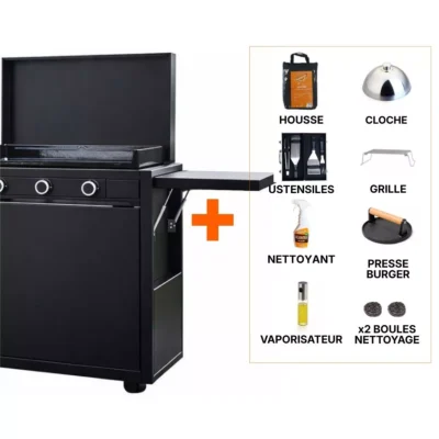 Pack plancha gaz Forge Adour Modern 75 capot +8 access
