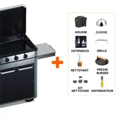 Pack plancha gaz Enosign 80 inox avec chariot et capot