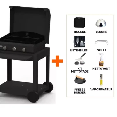 Pack plancha gaz Le Marquier Amalia 375 acier chariot capot