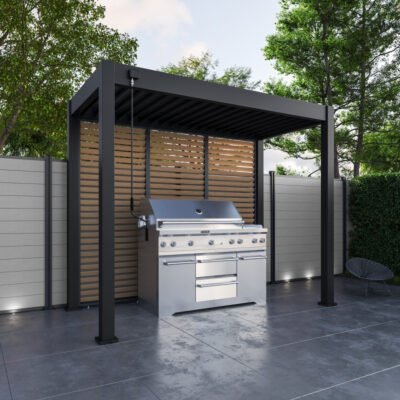 Pergola BBQ bioclimatique 3×1.5m OMBREA autoportante