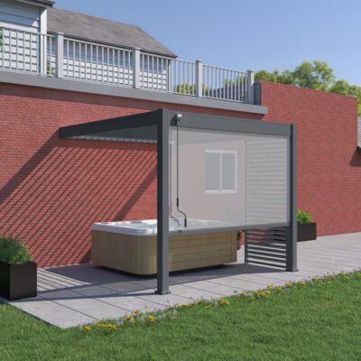 Pergola 3 x 3m Ombrea bioclimatique adossée en alu anthracite
