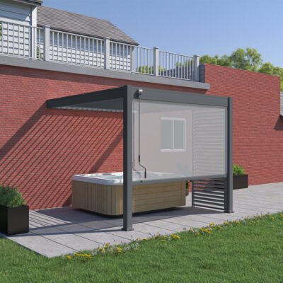 Pergola bioclimatique Ombrea 3x3m adossée en alu anthracite