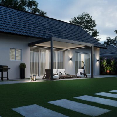 Pergola bioclimatique adossée Ombrea 3 x 4m ELMO en alu