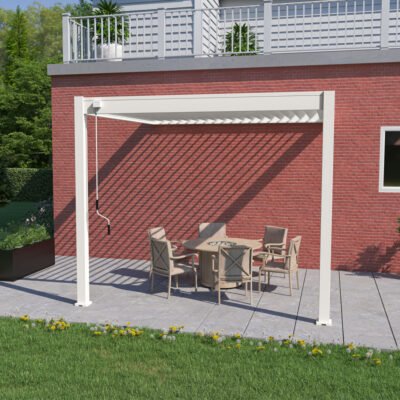 Ombrea Pergola bioclimatique 3x3m adossée en alu blanc