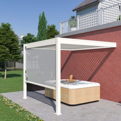 Pergola bioclimatique 3x3m Ombrea blanc adossée en alu