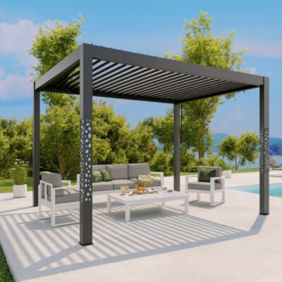 Pergola HABRITA bioclimatique 11.90m² aluminium anthracite