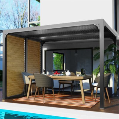 Pergola 7.20m² bioclimatique HABRITA aluminium anthracite