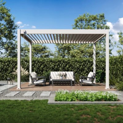 Pergola bioclimatique en alu beige sable 3x4m Ombrea