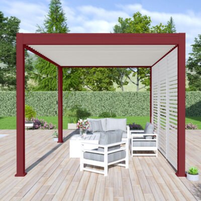 Pergola Ombrea bioclimatique en alu rouge 3x4m