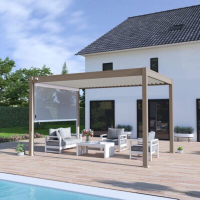 Pergola bioclimatique store blanc 3 x 4m Ombrea en alu