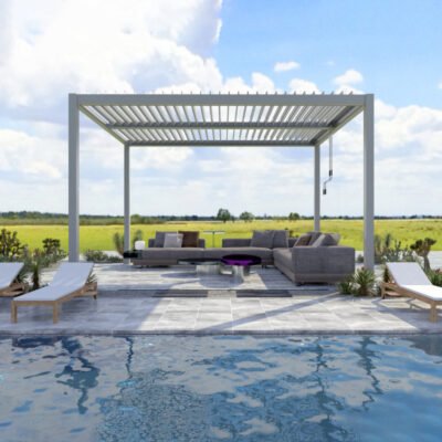 Pergola bioclimatique 4x4m X METAL en aluminium gris clair