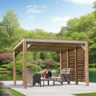 Pergola HABRITA THERMAUVENT 10.67m² paroi avec ventelles
