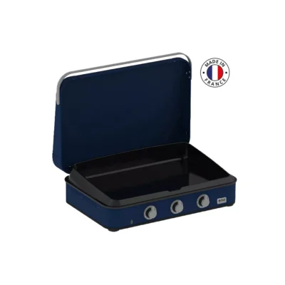Plancha gaz Enosign 80 acier blue navy 3 brûleurs 70 x 40 + capot