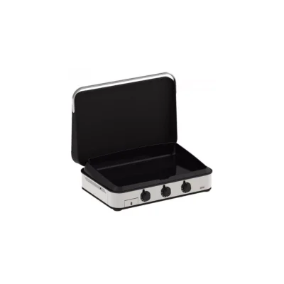 Plancha gaz Enosign 80 inox et noir 3 brûleurs 69 x 40 + capot