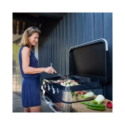 Plancha gaz Eno Enosign 80 inox et noir 3 brûleurs 69 x 40