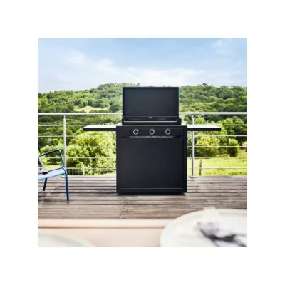 Plancha gaz Forge Adour Modern 75 acier noir sur chariot + capot