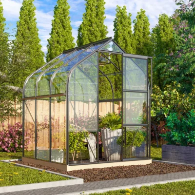 Serre Orion 3.8 m² cadre noir en aluminium et verre de sécurité