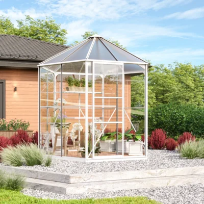 Serre pavillon Hera 4.5 m² anodisé blanc verre de sécurité ESG