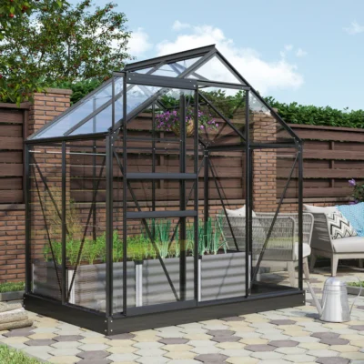 Serre Venus 2.5 m² cadre noir en verre de sécurité