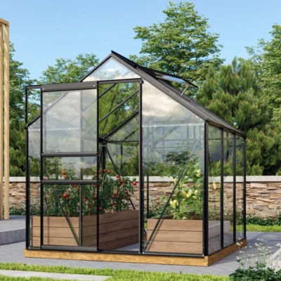 Serre Venus 3.8 m² cadre noir en verre de sécurité ESG