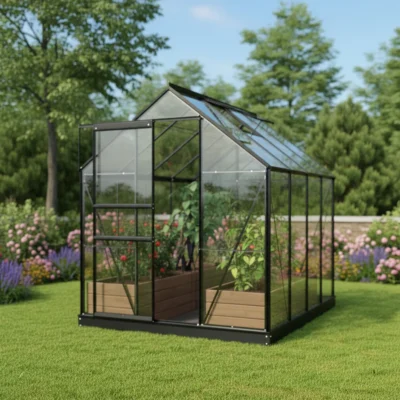 Serre Venus 5 m² cadre noir en verre de sécurité ESG